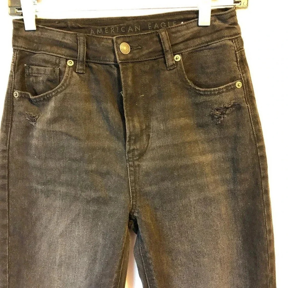 American Eagle Y2k Comfort Stretch Waistband Black Jeans Women 0 Short Pockets - Picture 7 of 8